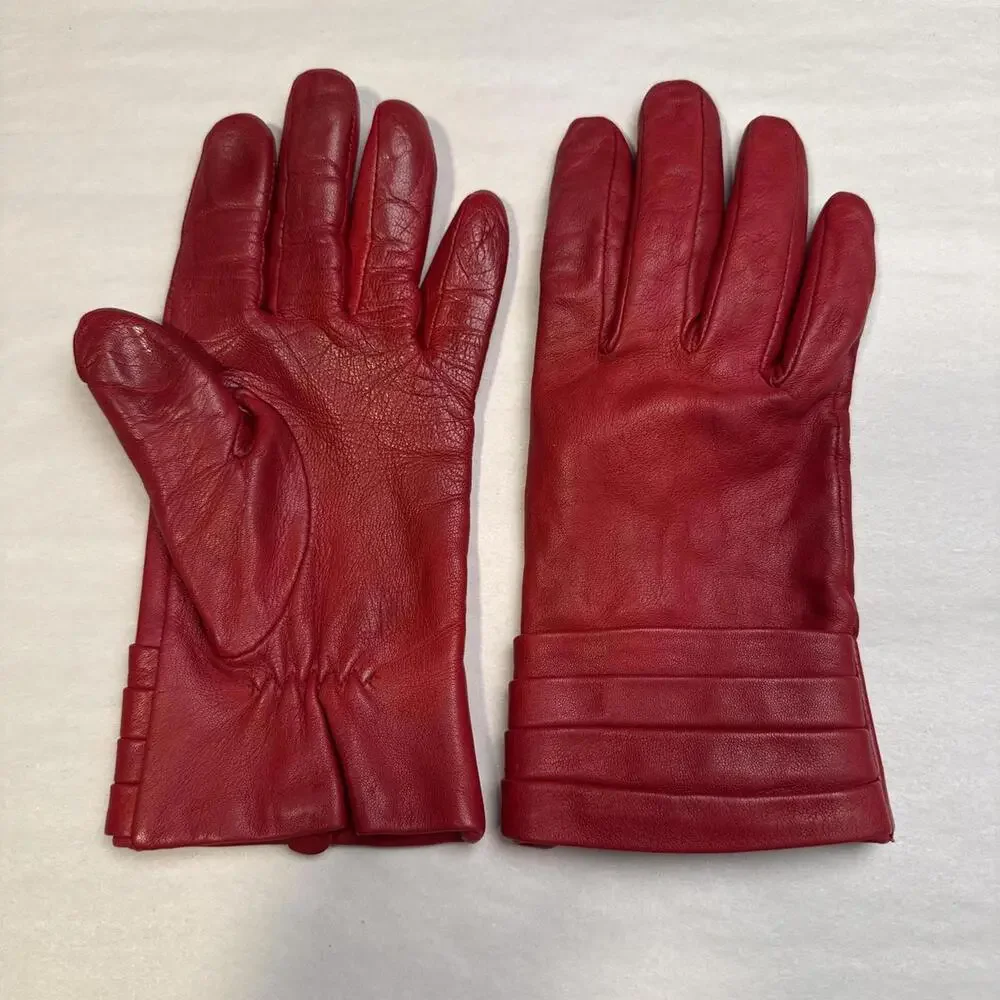 Vintage Echo Cherry Red‎ Genuine Leather Gloves size M